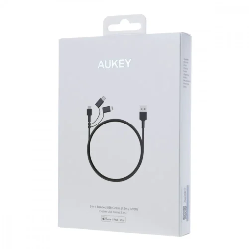 AUKEY CB-BAL5 3in1 fast оплетка Quick Charge micro USB | USB C | Lightning |