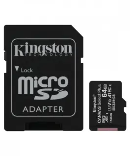 Kingston памет card microSD 64GB Canvas Select Plus 100MB/s адаптер