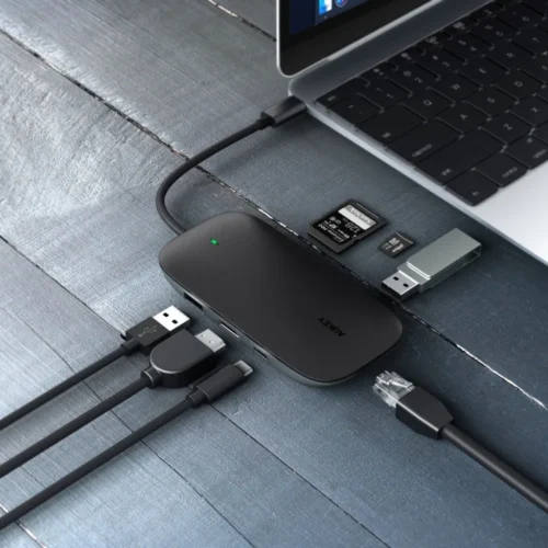 AUKEY CB-C71 aluminium HUB USB-C | 8in1 | RJ45 Ethernet 10/100/1000Mbps | 3xUSB 3.1 | HDMI 4k@30Hz | SD & microSD | USB-C Power Delivery