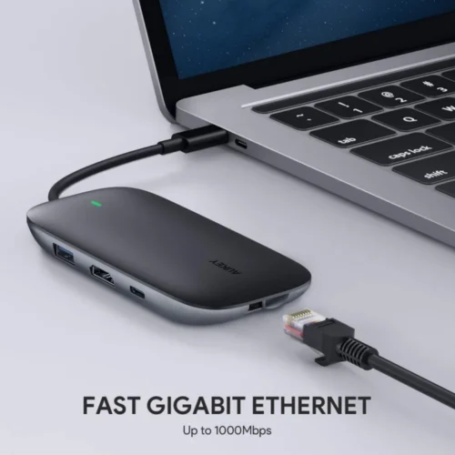 AUKEY CB-C71 aluminium HUB USB-C | 8in1 | RJ45 Ethernet 10/100/1000Mbps | 3xUSB 3.1 | HDMI 4k@30Hz | SD & microSD | USB-C Power Delivery