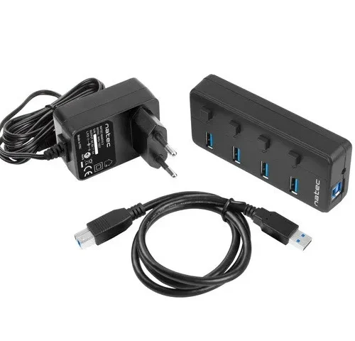 Natec USB Hub 4 Mantis 2 USB 3.0 ports with switch + захранващ блок