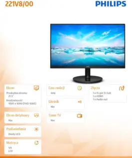 Philips Monitor 21.5 inches 221V8 VA HDMI