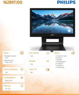 Philips Monitor 162B9T 15.6 inch LED Touch DVI HDMI DP