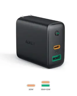Alternative view of AUKEY мрежово зарядно 2xUSB Power Delivery (1xUSB A+1xUSB C) 5.4A 30W Dynamic Detect PA-D1