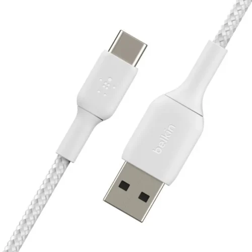 Belkin кабел оплетка USB-C USB-A 15cm бял