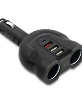 Qoltec зарядно за кола52W,2xUSB,USB QC,USB-C PD,2xcig.socke