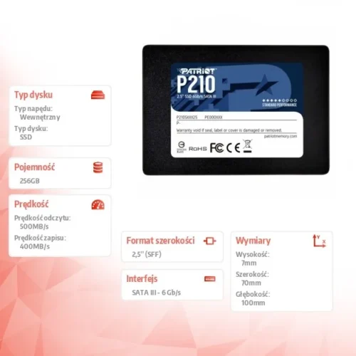 Patriot SSD 256GB P210 500/400 MB/s SATA III 2