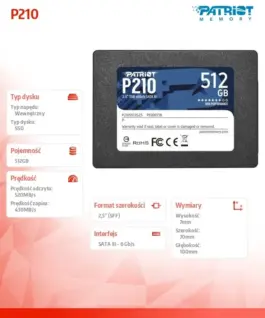 Alternative view of Patriot SSD диск 512GB P210 520/430 MB/s SATA III 2.5