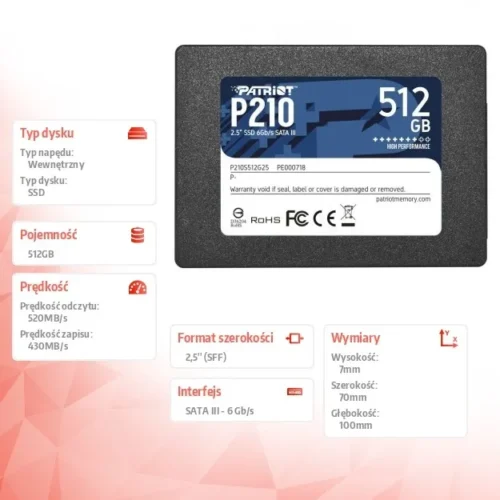 Alternative view of Patriot SSD диск 512GB P210 520/430 MB/s SATA III 2.5