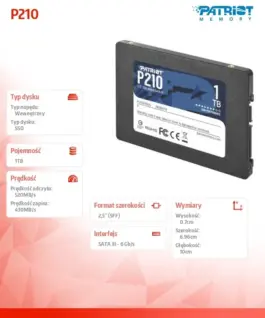 Alternative view of Patriot SSD 1TB P210 520/430 MB /s SATA III 2.5