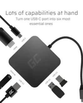Alternative view of Green Cell Hub USB-C GC 6w1 3xUSB 3.0, HDMI, RJ45 (Ethernet), USB-C PD