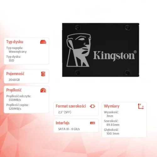 Alternative view of Kingston SSD KC600 SERIES 2TB SATA3 2..5 550/520 MB/s