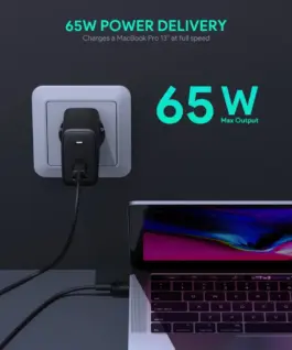 Alternative view of AUKEY PA-B3 Omnia GaN u ltrafast мрежово зарядно