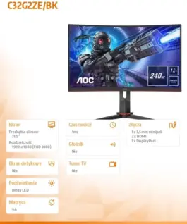 Alternative view of AOC Monitor C32G2ZE/BK 31.5 inch ,VA Curved 240Hz HDMIx2 DP