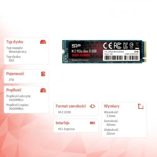 Alternative view of Silicon Power SSD A80 2TB PCIE M.2 NVMe 3400/3000 MB/s