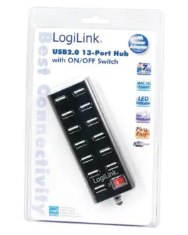 Alternative view of LogiLink USB2.0 hub, 13-port with ON/OFF switch