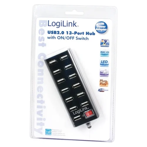 Alternative view of LogiLink USB2.0 hub, 13-port with ON/OFF switch
