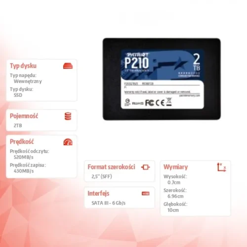 Patriot SSD 2TB P210 520/430 MB /s SATA III 2.5