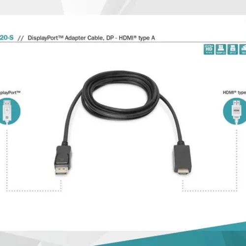 Digitus адаптер кабел Displayport 1.2 with interlock 4K 60Hz UHD Typ DP/HDMI A M/M черен 2