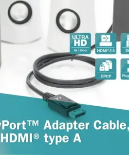 Digitus адаптер кабел Displayport 1.2 with interlock 4K 60Hz UHD Typ DP/HDMI A M/M черен 2