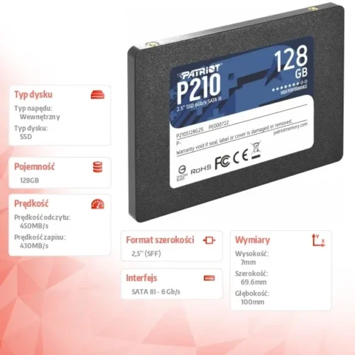 Alternative view of Patriot SSD 128GB P210 450/430 MB/s SATA III 2.5