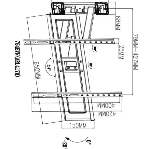 Alternative view of TB TV wall mount TB-754E 37-70 inches 35kg max VESA 600x400