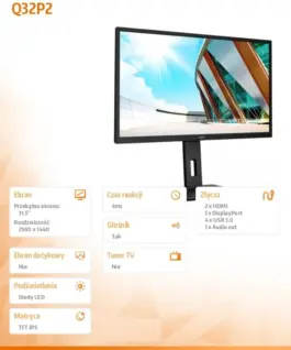 Alternative view of AOC Q32P2 монитор 31.5 inch IPS HDMIx2 DP height adjust