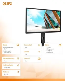 Alternative view of AOC Q32P2 монитор 31.5 inch IPS HDMIx2 DP height adjust