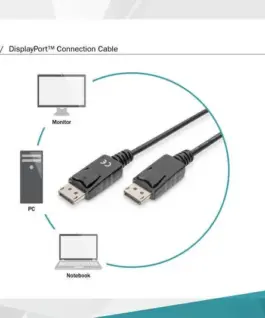 Digitus кабел за връзка DisplayPort with snaps 1080p 60Hz FHD Type DP / DP M / M черен