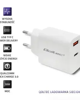 Alternative view of Qoltec зарядно 18W 5-12V, 1.5-3A, USB C
