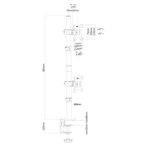 Alternative view of Neomounts Desk holder for 2 monitors FPMA-D550DVBLAC 10-32cale 6kg 75X75-100X100 PIVOT 360 5YEAR