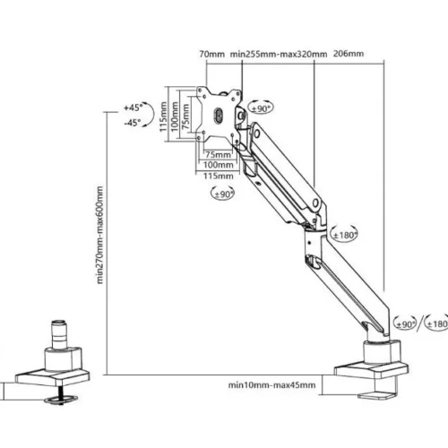 Neomounts NM-D775черенPLUS 10-49inch 1-18KG 75×75-100×100 h:27-60cm PIVOT FULL