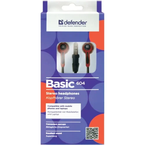 Defender EARPHONES BASIC 604 черен-червен