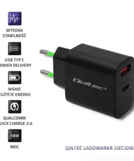 Alternative view of Qoltec зарядно 18W 5-12V, 1.5-3A, USB C