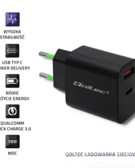 Alternative view of Qoltec зарядно 18W 5-12V, 1.5-3A, USB C