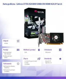 Alternative view of AFOX видео карта Geforce GT730 2GB DDR3 128Bit DVI HDMI VGA LP Fan L6
