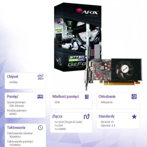 Alternative view of AFOX видео карта Geforce GT730 2GB DDR3 128Bit DVI HDMI VGA LP Fan L6