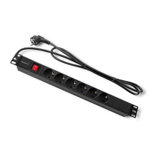 Alternative view of Qoltec Power strip for RACK 1U 16A, PDU, 6xSCHUKO, 2m