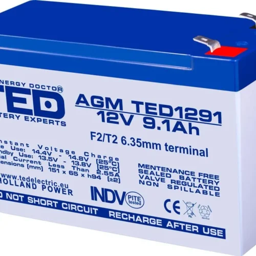 Оловна батерия TED ELECTRIC AGM 12V 9Ah  151/ 65/ 94 mm Терминал2