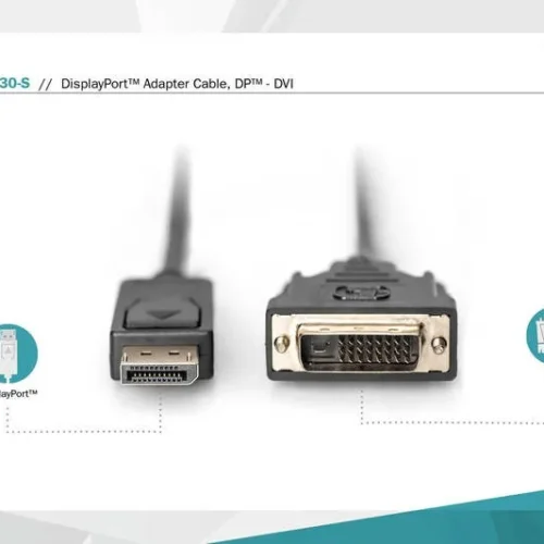 Digitus адаптер DisplayPort кабел with snap 1080p 60Hz FHD Type DP / DVI-D