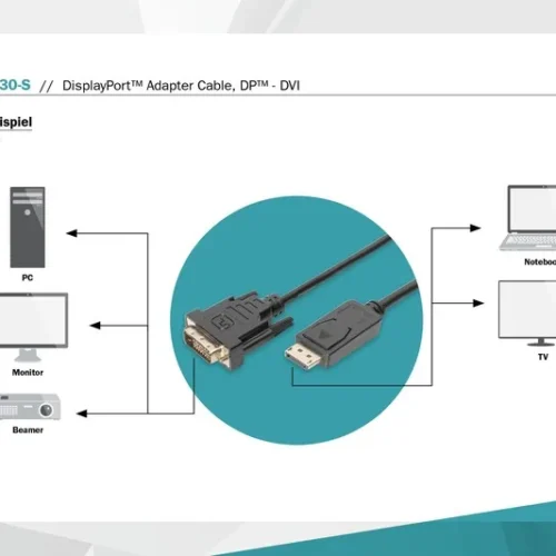 Digitus адаптер DisplayPort кабел with snap 1080p 60Hz FHD Type DP / DVI-D