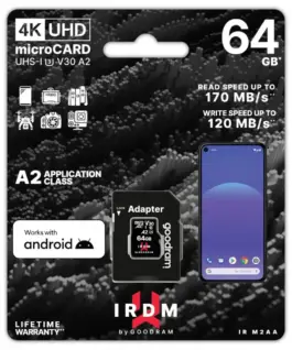 GOODRAM памет card microSD IRDM 64GB UHS-I U3 A2 + адаптер