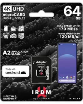 GOODRAM памет card microSD IRDM 64GB UHS-I U3 A2 + адаптер