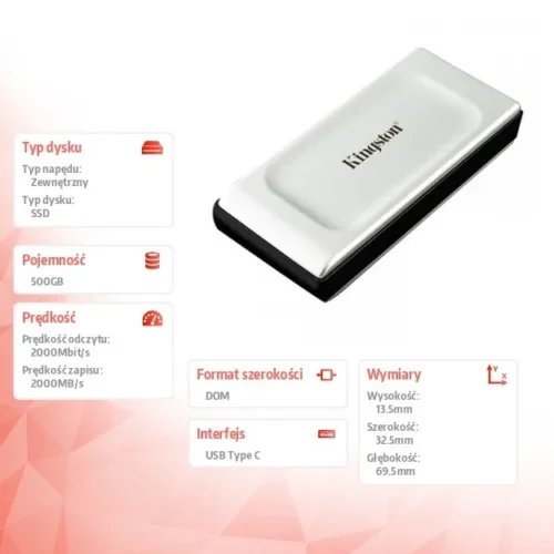 Kingston SSD диск XS2000 500GB USB3.2 Gen2.2 Zewnetrzn