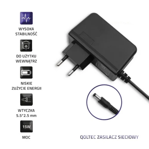 Alternative view of Qoltec Plug-in захранващ блок 15W 5V, 3A, 5.52.5