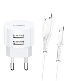 USAMS зарядно t20 2XUSB 2,1A USB-C кабел Round