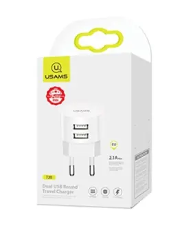 Alternative view of USAMS зарядно t20 2XUSB 2,1A USB-C кабел Round
