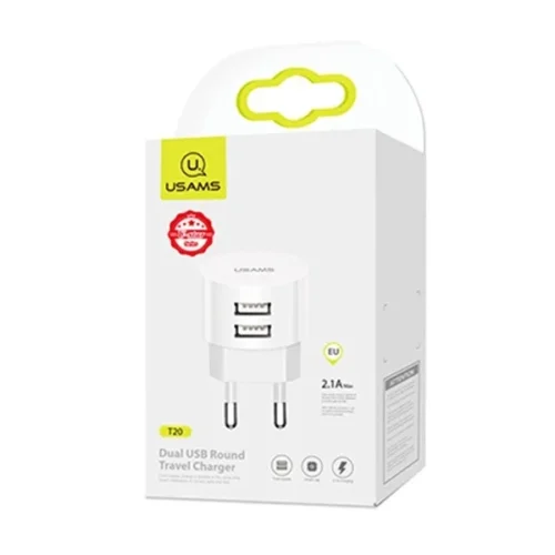 Alternative view of USAMS зарядно t20 2XUSB 2,1A USB-C кабел Round
