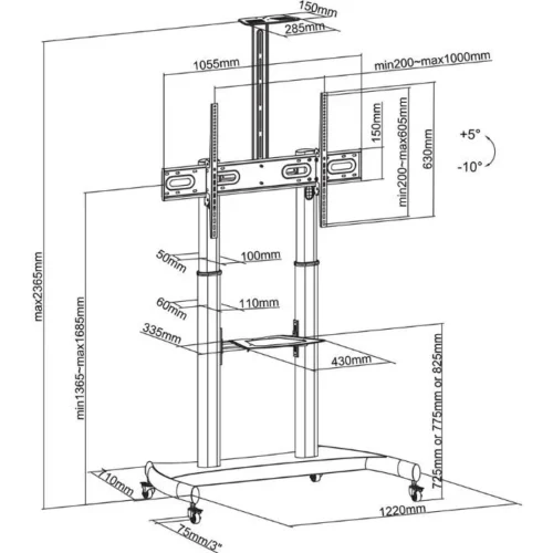 Alternative view of Neomounts Monitor floor stand PLASMA-M1950E 60-100CALE 200X200-1000X600 100KG h:134-166cm