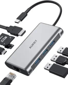 AUKEY CB-C91 aluminium USB-C Hub 8in1 RJ45 Eth
